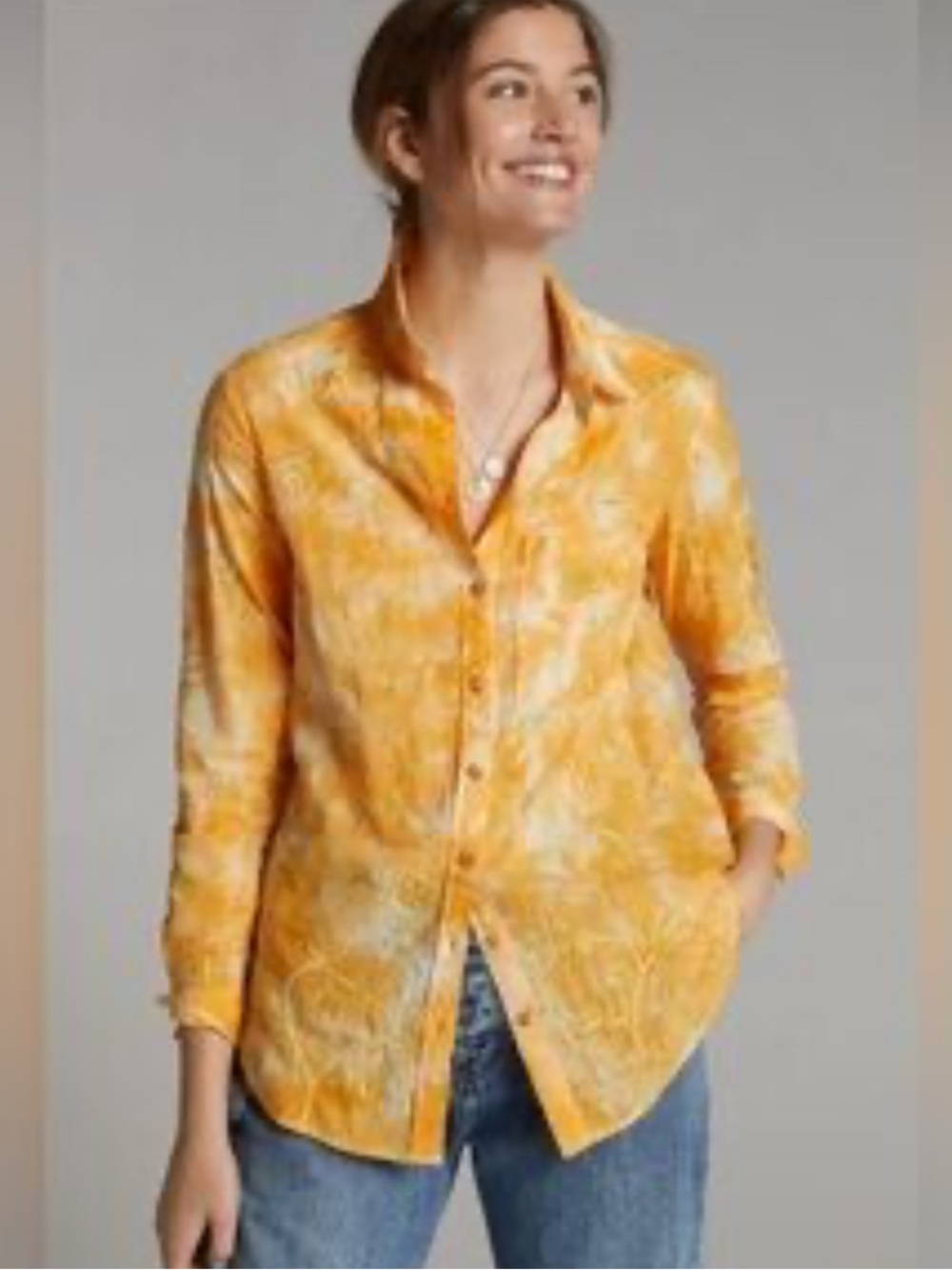 Pilcro Orange Yellow Paisley Embroidered Button-Down Shirt size medium